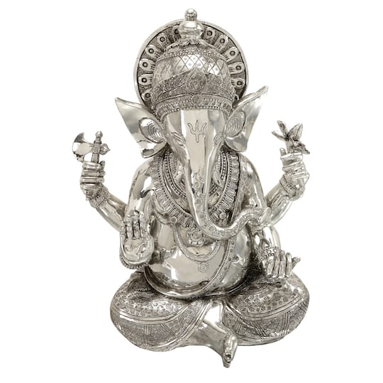 Silver Bohemian Polystone Sculpture, Ganesh 16" x 12" x 8"